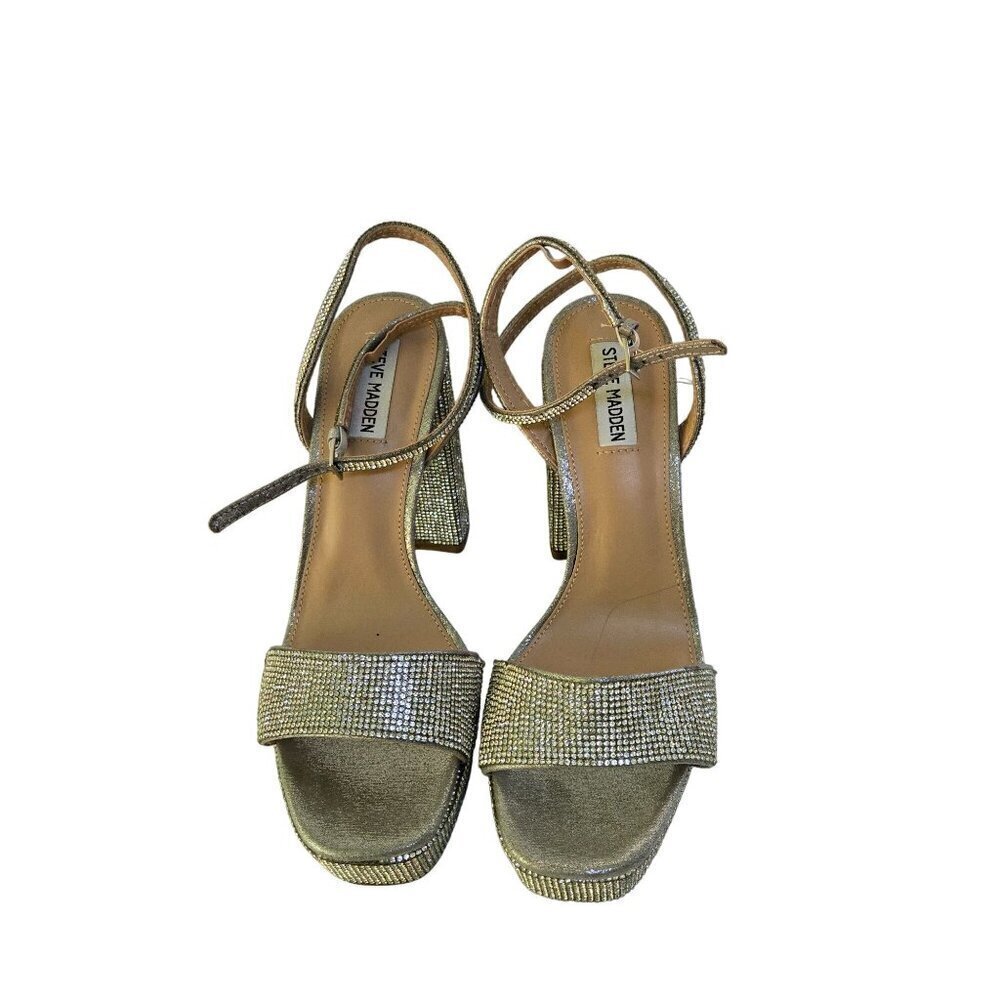 Steve Madden Lessa Platform Sandal Rhinestone Strappy Block Heel Size 10M - Picture 4 of 9